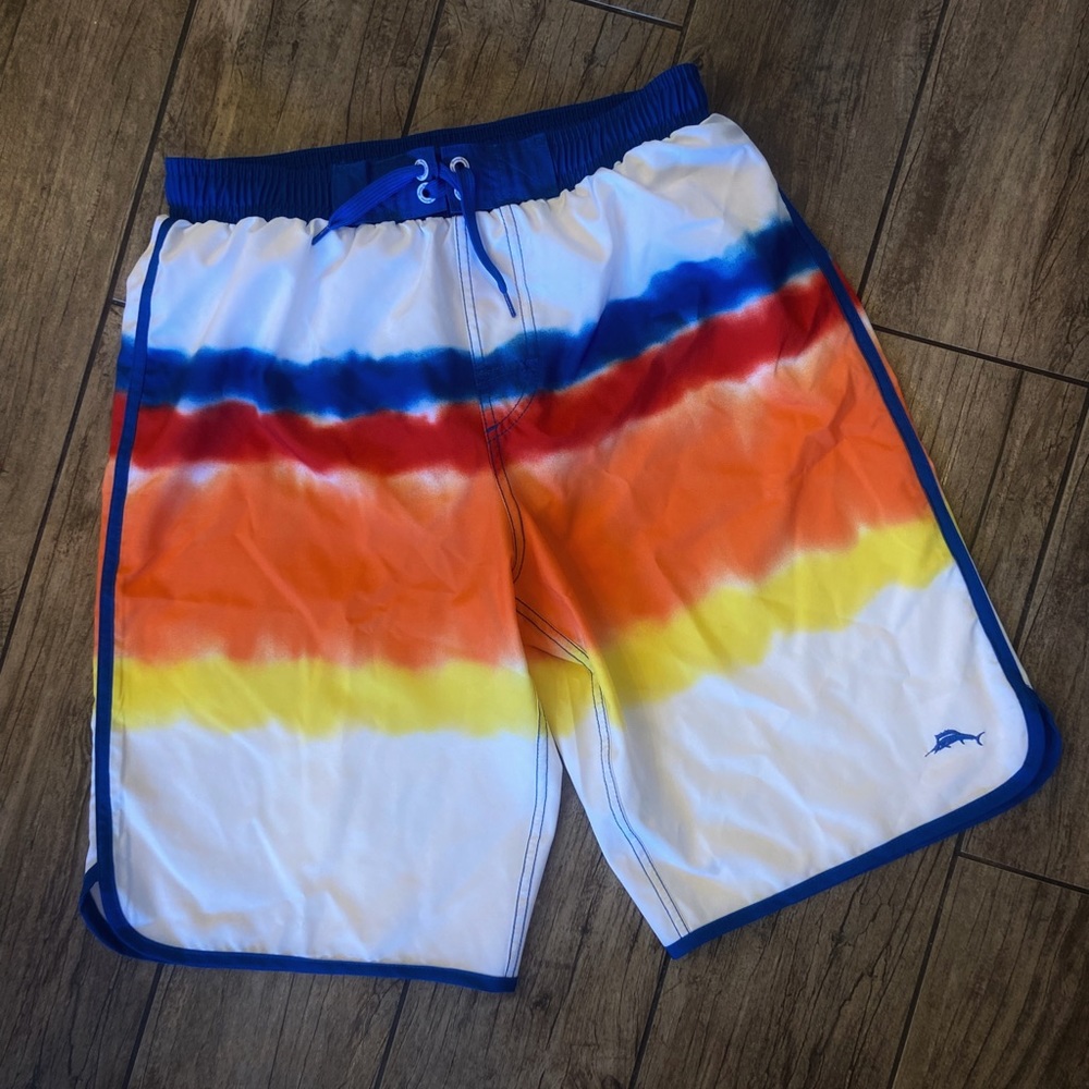 Tommy Bahama Boys Tie-Dye Striped Swim Trunks NWOT